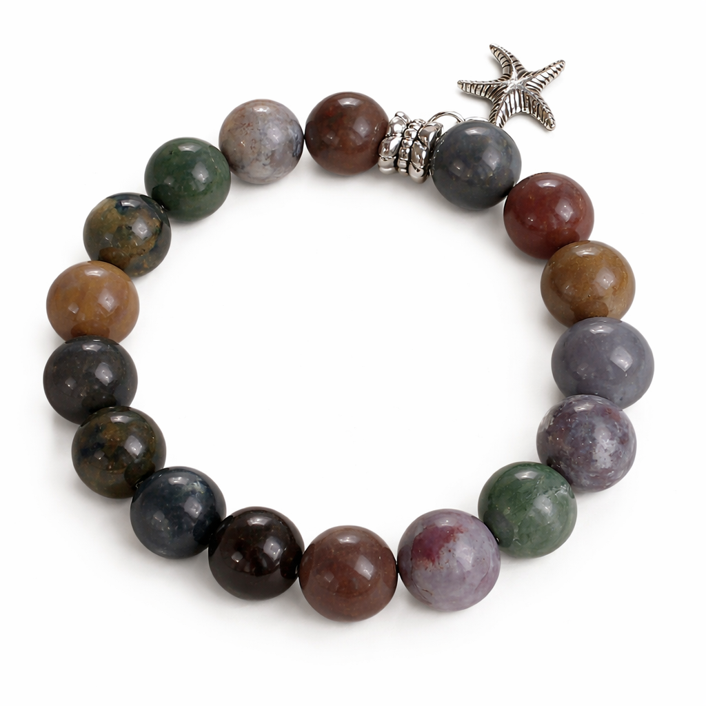 Multicolor Natural Stone Beaded Bracelet with Star Charm