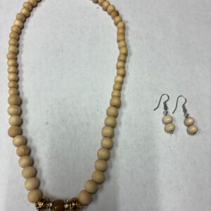 Wooden Bead Jewelry Set – Natural Necklace & Matching Earrings